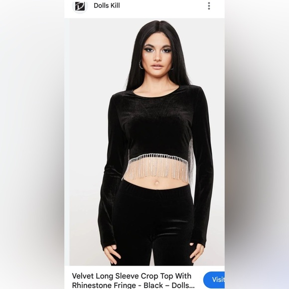 BEAR DANCE velvet crop top with rhinestone fringe . Black,like new! - Picture 11 of 11